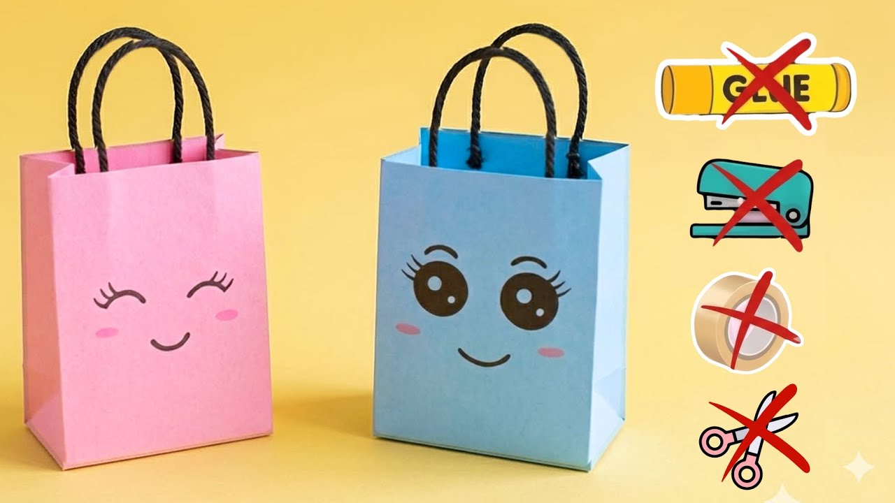 How to make Cute Mini Gift Bag without glue and scissors / paper craft / diy project / art and craft