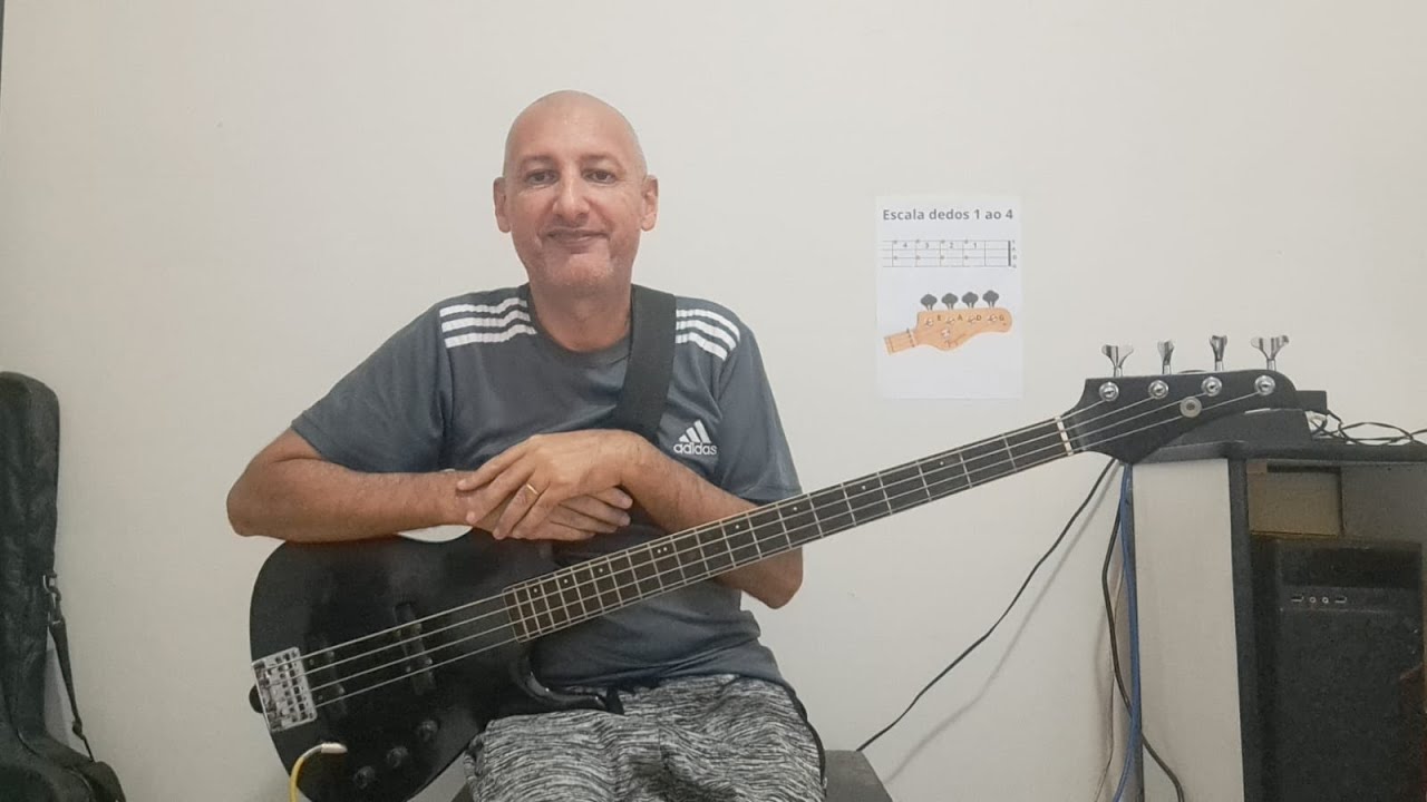 Tocando contrabaixo do zero aula 50, exercício com ritmo de bateria usando Shapes  tônica  G
