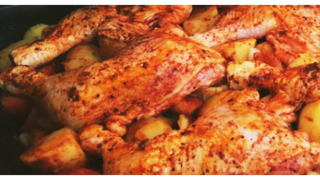 H&auml;hnchen Schenkel mit Kartoffeln im Ofen