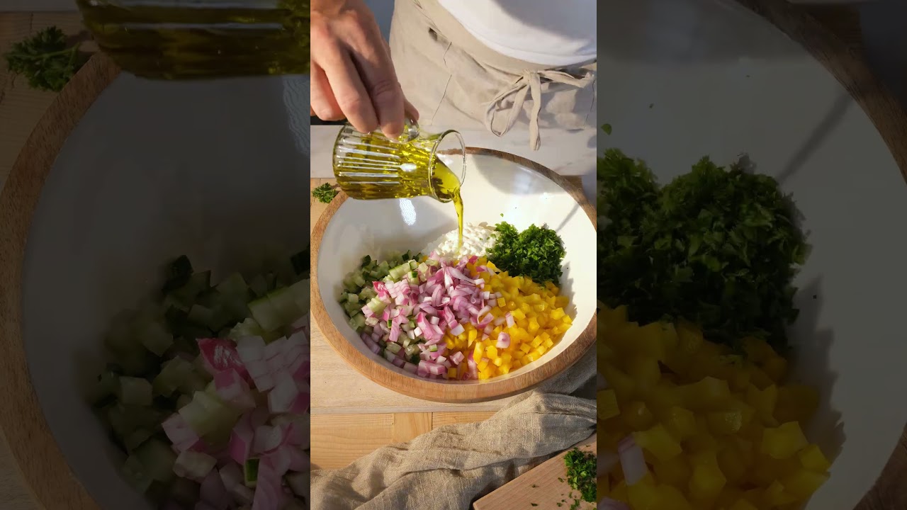 Gesunder Hüttenkäse Salat - proteinreich und in 10 Minuten fertig