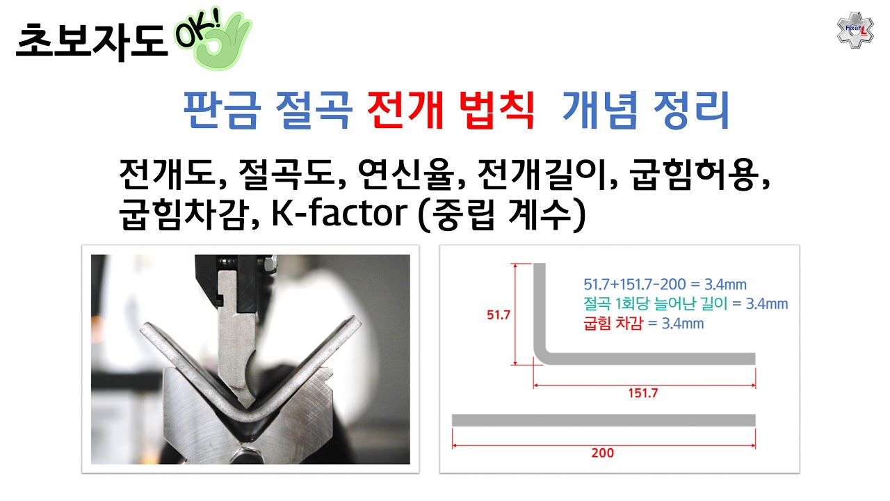 판금 절곡 연신율, 전개장, 굽힘차감, 굽힘허용, 중립계수 개념 정리 [픽써엘]