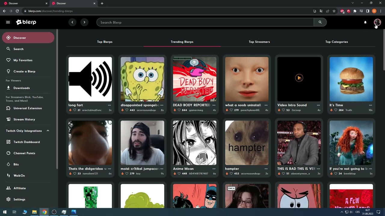Blerp - vlastn&iacute; zvuky na twitch stream za věrnostn&iacute; body
