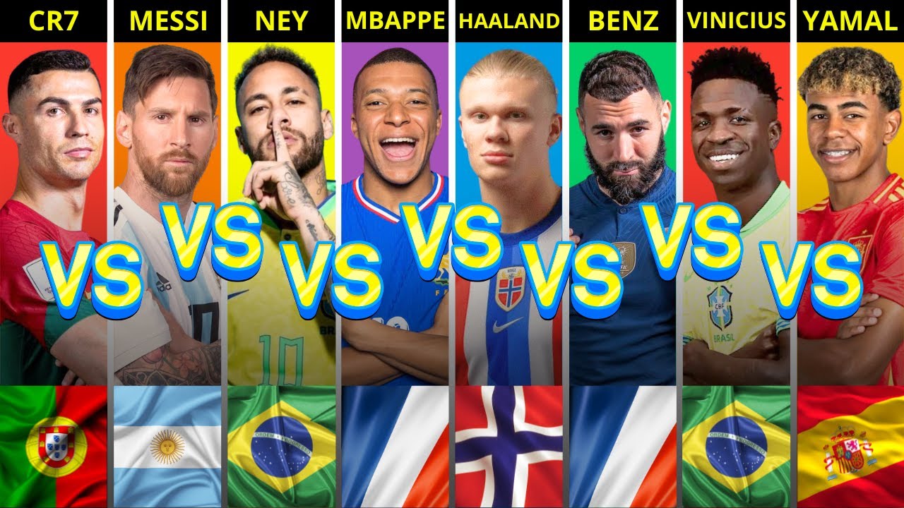Comparison: Neymar Jr vs Mbappe vs Haaland vs Vinicius Jr vs Yamal vs Ronaldo vs Messi vs Benzema