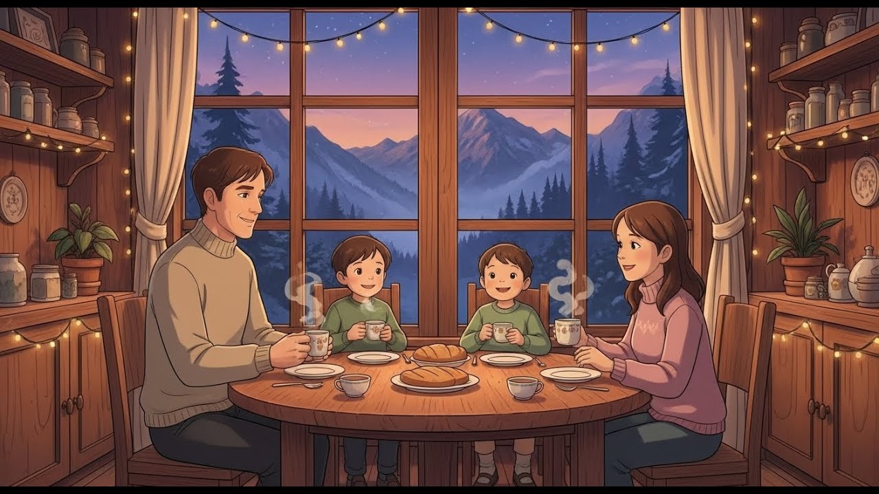 A Misty Mountain Journey Cozy Cabin & Family Moments  Ghibli Style Relaxing Animation Cartoon