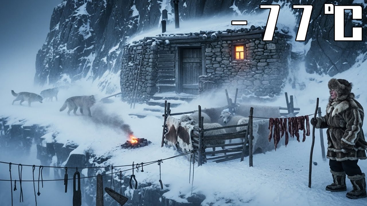 –77°C Cliff Blizzard: Stone Cave Widow, Smoking Meat, Mending Boots and Driving Off