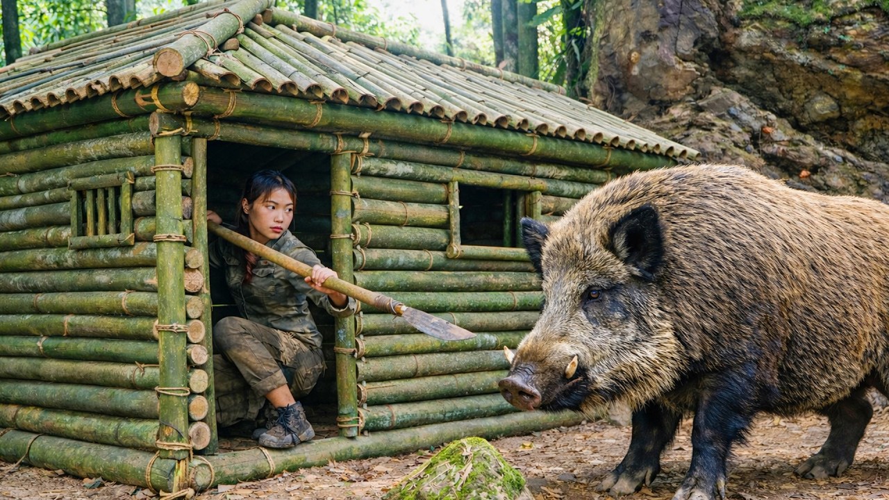 Wilderness Survival Alone: Bamboo Shelter Build and Advanced Wild Boar Trapping