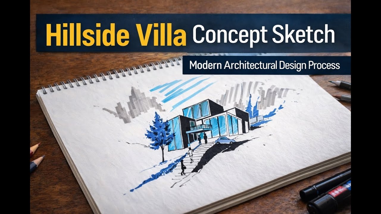 Hillside Villa Concept Sketch — Modern Architectural Design