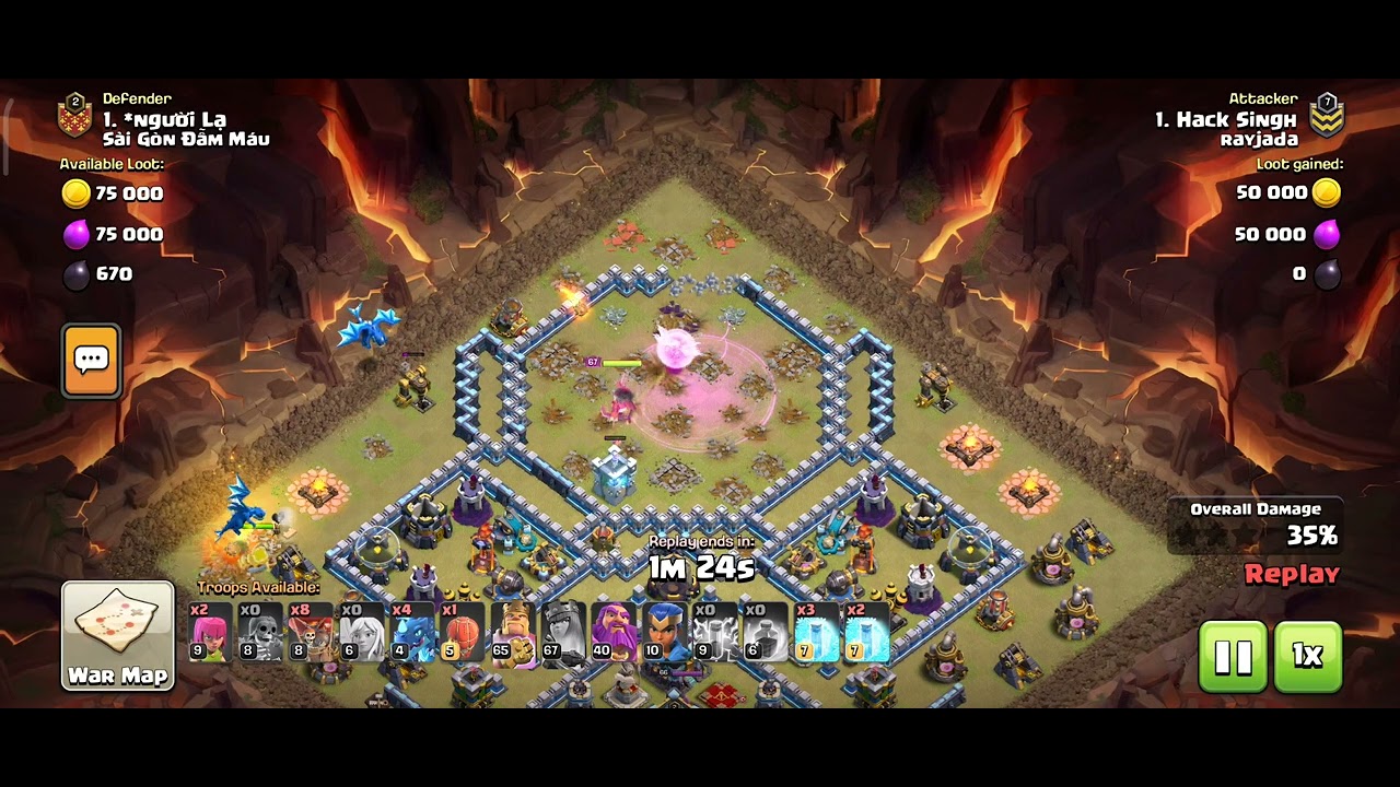 best war attack with queen and electric dragon with stone slammer