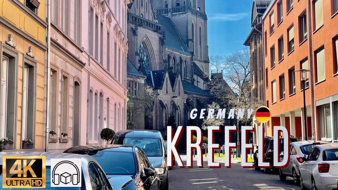 Walking tour in Krefeld, West Germany. in spring 2023.  concentration music in background. 4K 60fps