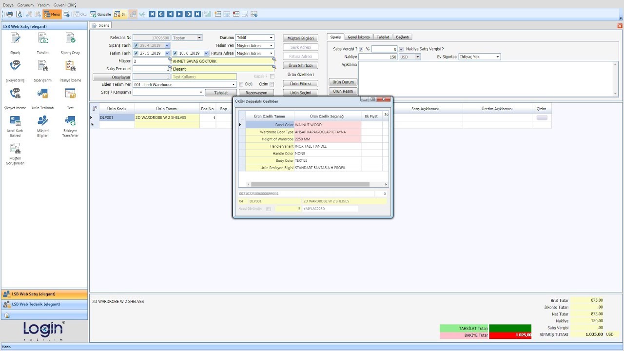 Login ERP Demo Mobilya Sektöründe Konfigürasyonlu Sipariş Yönetimi | Mobilya ERP | Login Yazılım