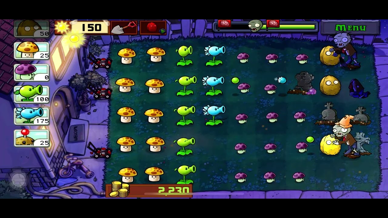 Plants VZ Zombies PVZ - Level 2 (Night Mode)