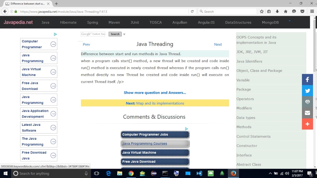 Difference between start and run methods in Java Thread.
| javapedia.net