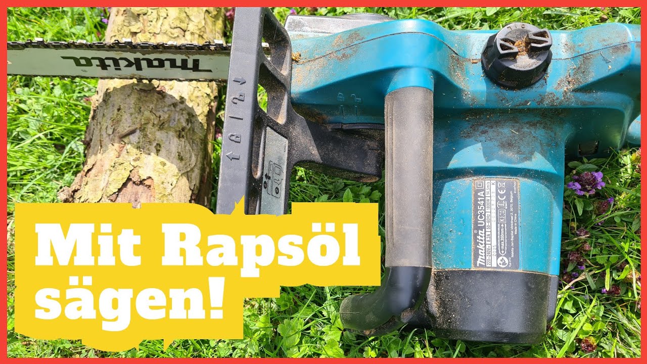 Umweltfreundliche Kettensäge mit Rapsöl und Photovoltaikstrom Holz sägen! Makita UC3541A