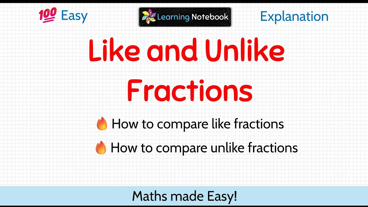 Like and Unlike Fractions | Compare like and unlike fractions