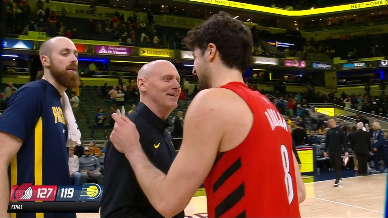 Deni Avdija having laughter and respect with Rick Carlisle, and hugs with talks with Pacers players
