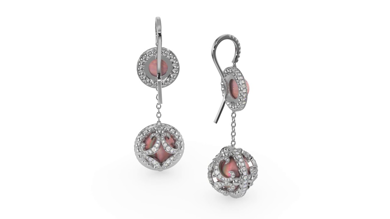galaxy earring white gold pink pearl