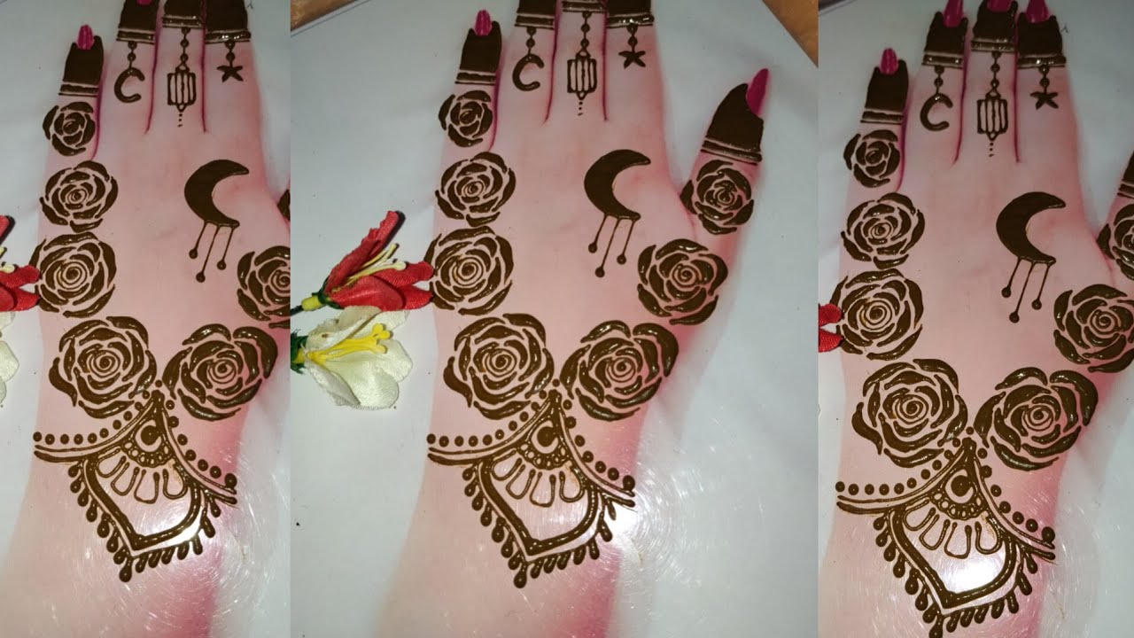 🌙Royal Crescent Moon Rose Mehndi Design | Elegant Floral Hand Art🌜#mehndi #tranding #henna