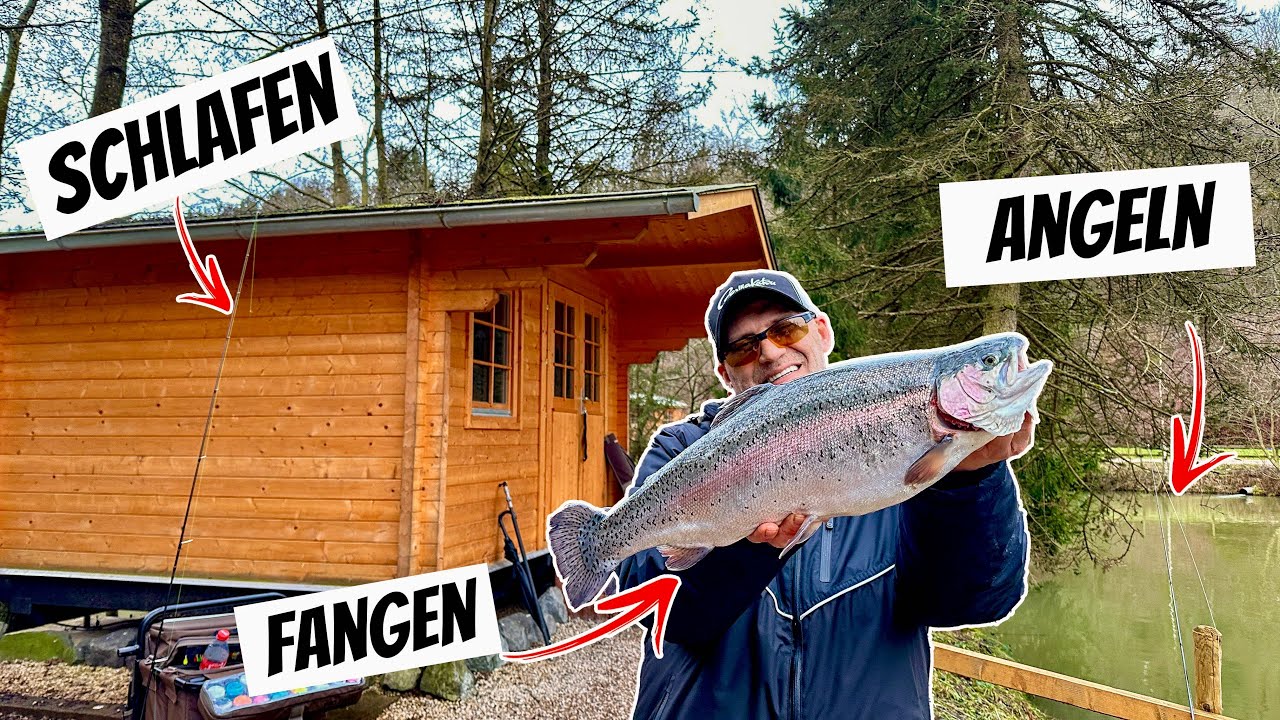 So bequem war Angeln noch nie! 😍 Hütte DIREKT am Forellensee!