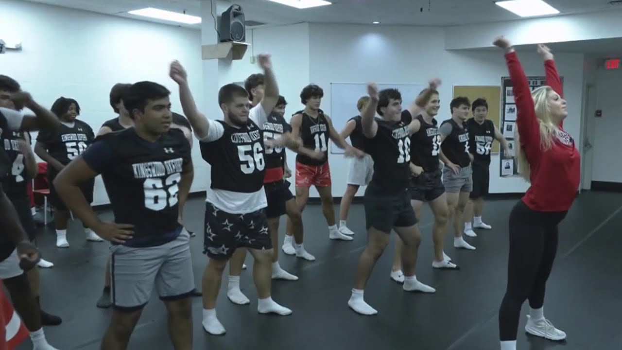 Kingswood Oxford Football gets dance lesson from Dallas Cowboys cheerleader