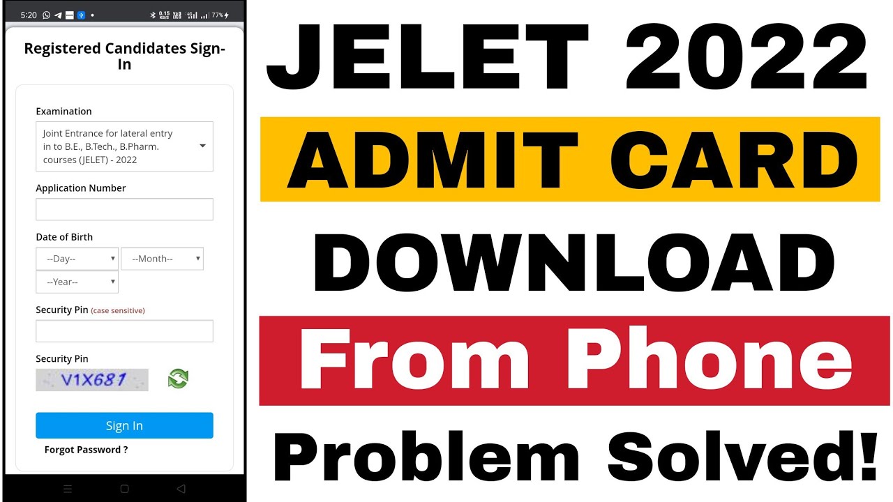 JELET 2022 Admit Card Downloading Problem | How To Download Admit Card From Phone? Problem Solved.