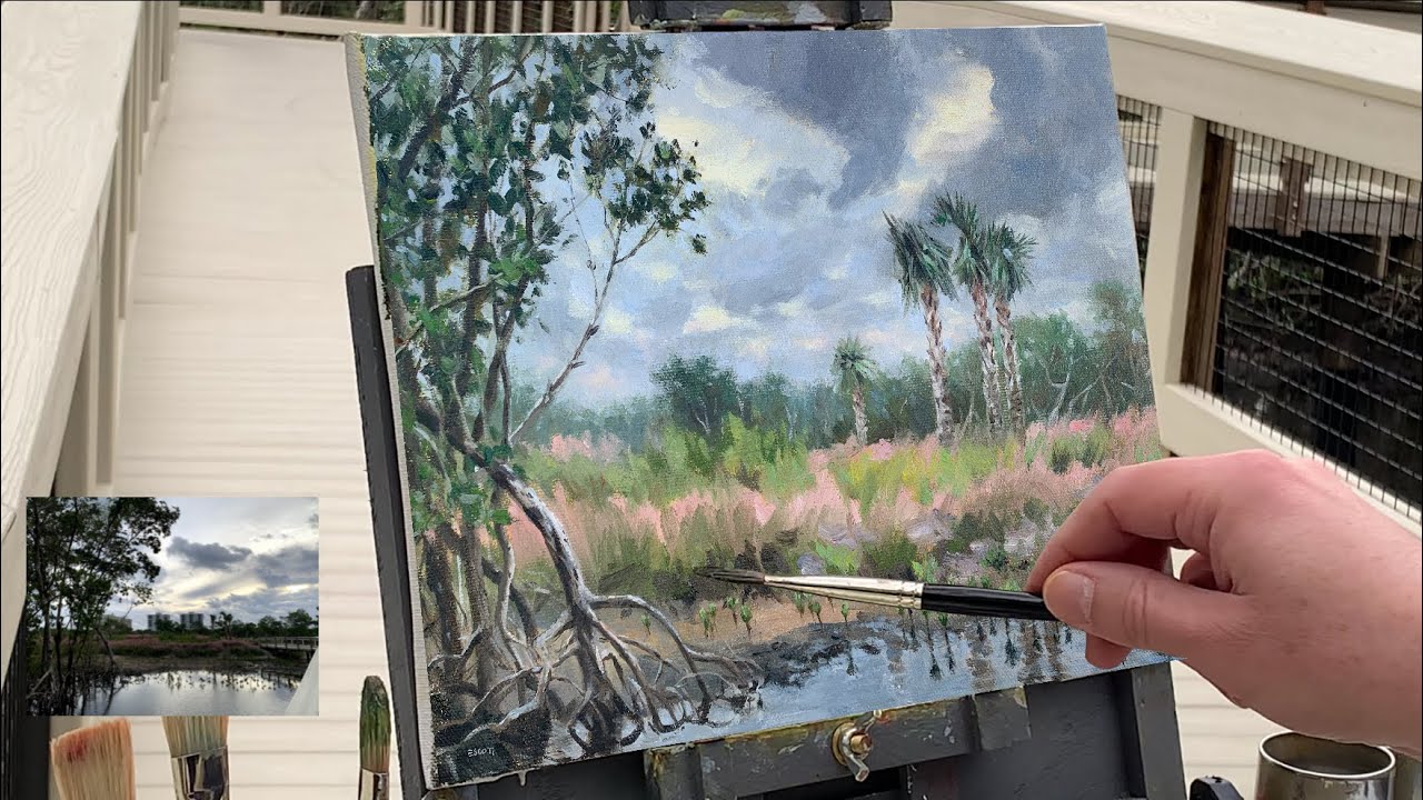 Plein air painting a park in 