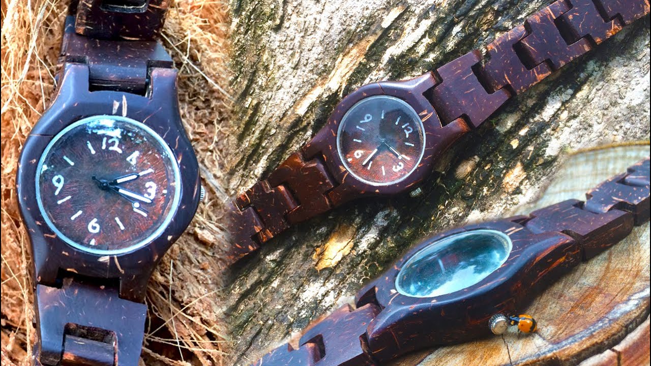Wonderful watch made of coconut shells / Coconut designs