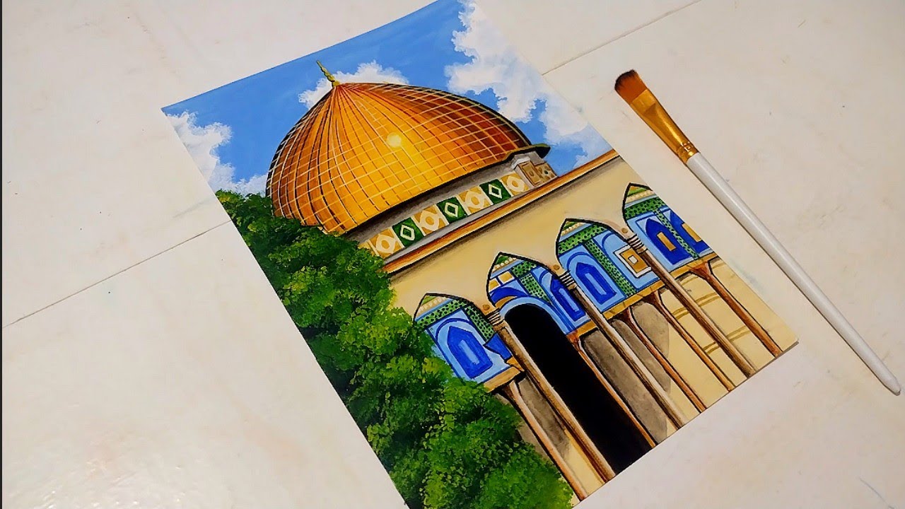 Doms of the rock painting || Masjid Al Aqsa painting drawing || #art #painting #islam