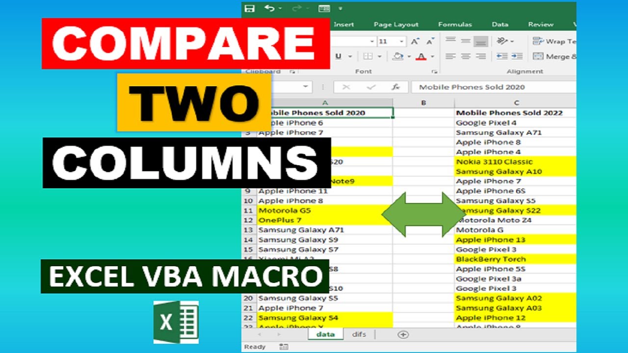 Макрос Excel VBA для сравнения двух столбцов