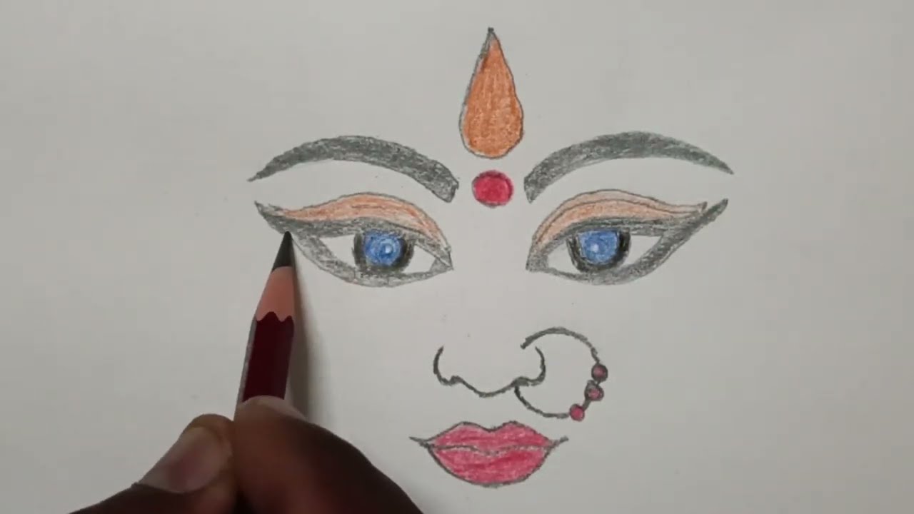 Maa durga face drawing ! Easy Maa Durga face drawing ☑️☑️