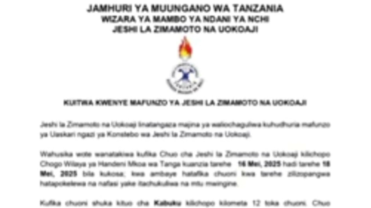 Kuitwa kwenye mafunzo ya zima moto,2025..namna ya kupata majina