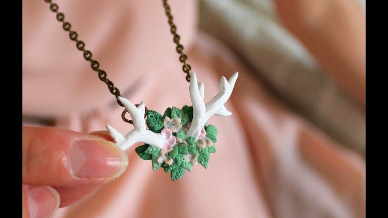 DIY: Flowery Antler Necklace Polymer Clay Tutorial