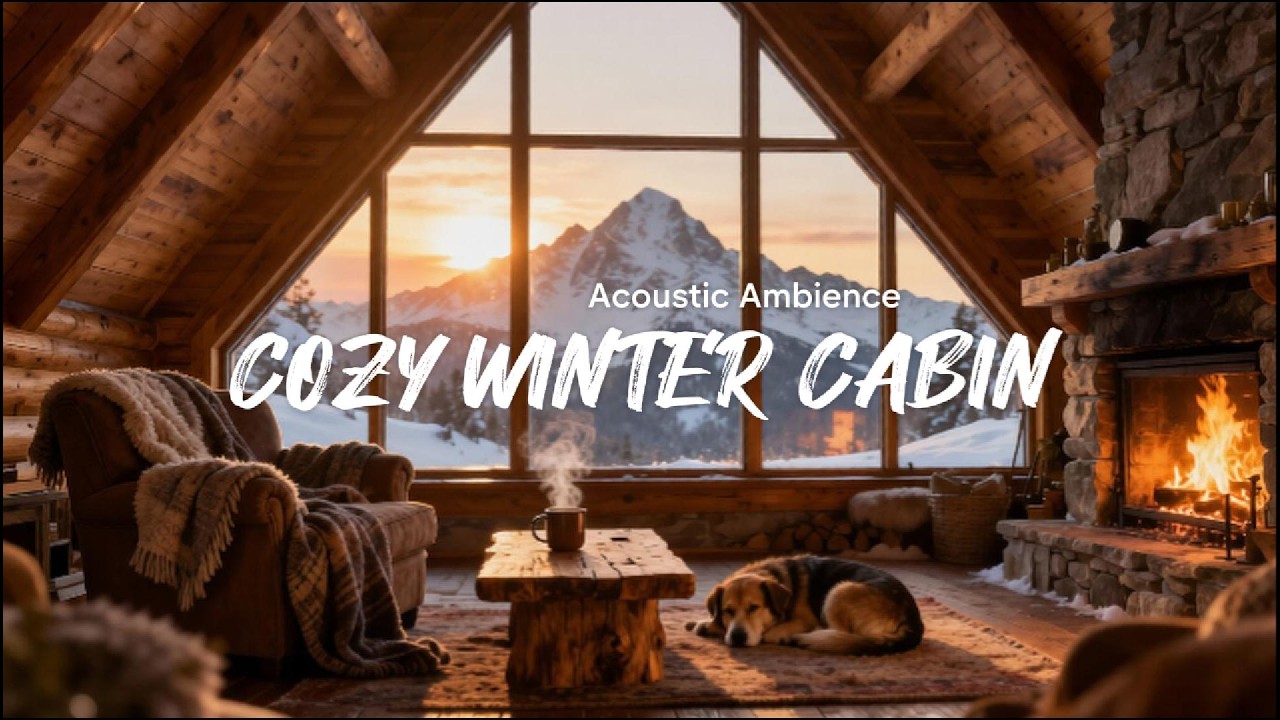 COZY MOUNTAIN CABIN 🏔️ Relaxing Acoustic Guitar & Fireplace Sounds