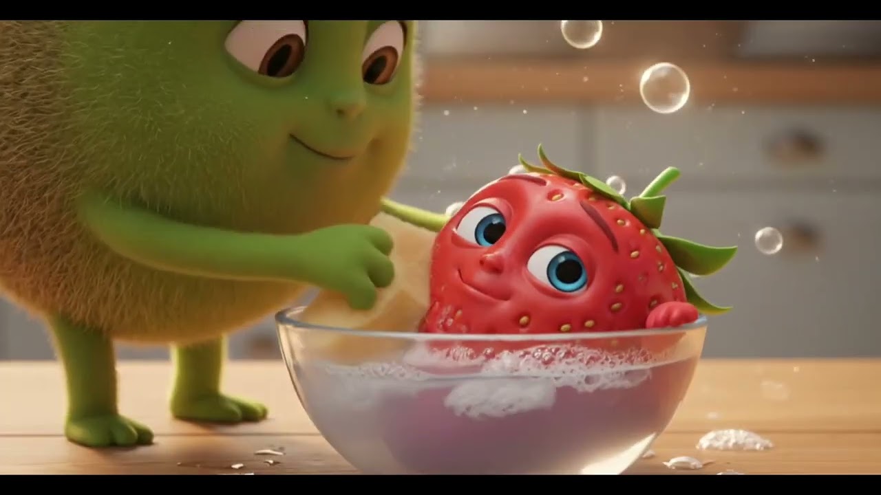 Kiwi finds a lost strawberry baby .... Short story KiwiAndStrawberry#LostStrawberry#aigenerated