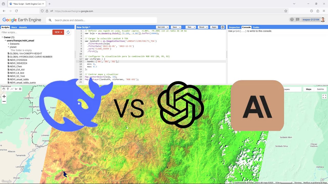 DeepSeek vs ChatGPT vs Claude creando código para Google Earth Engine