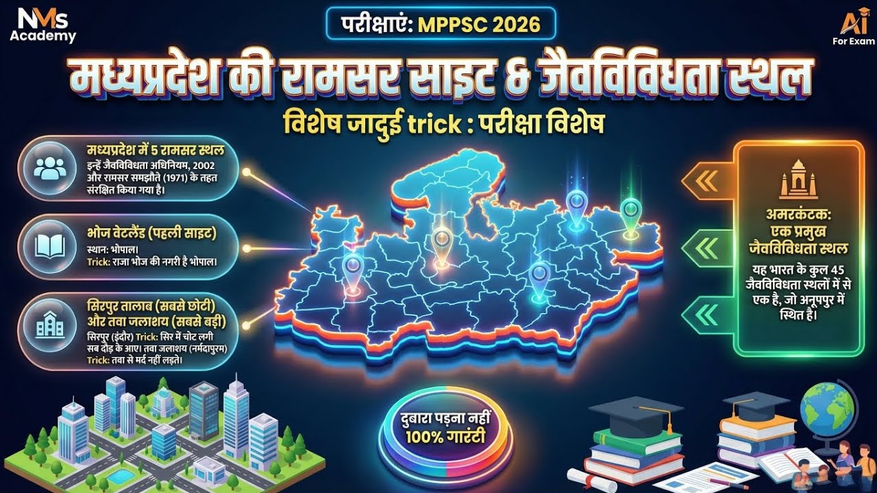 MP Ramsar Sites & BHS l trick के साथ l मध्यप्रदेश की रामसर साइट्स और जैवविविधता विरासत स्थल l #mppsc
