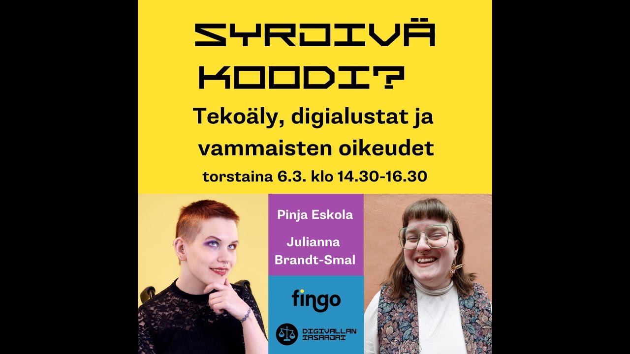 Julianna Brandt-Smal: Vammaisuus ja digitalisoituva ty&ouml;el&auml;m&auml; / Syrjiv&auml; koodi -tilaisuudessa 6.3.2025
