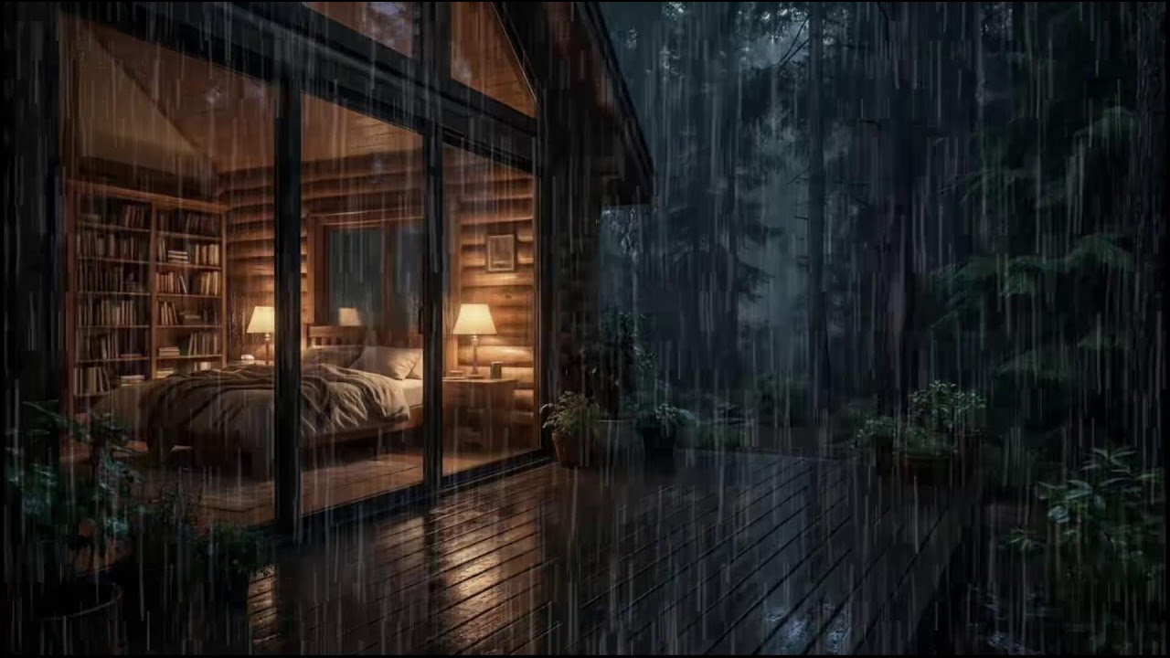 Forest Cabin at Night 🌲 | Gentle rain falling outside, calming rain ambience for peaceful relaxation