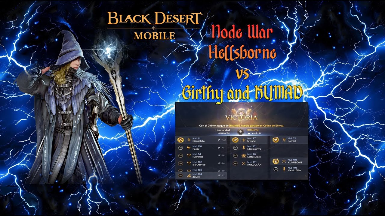 Black Desert Mobile - Node War Tier 1 - Hellsborne vs Girthy and KUMAD - Wizard POV - 2025
