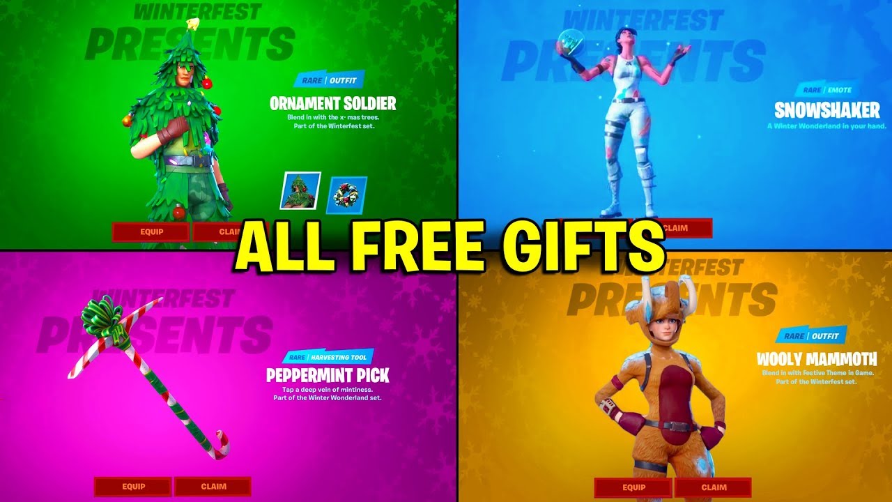 REVEALING ALL 14 FREE PRESENTS from GIFT BOX in ONE VIDEO (Fortnite Winterfest)