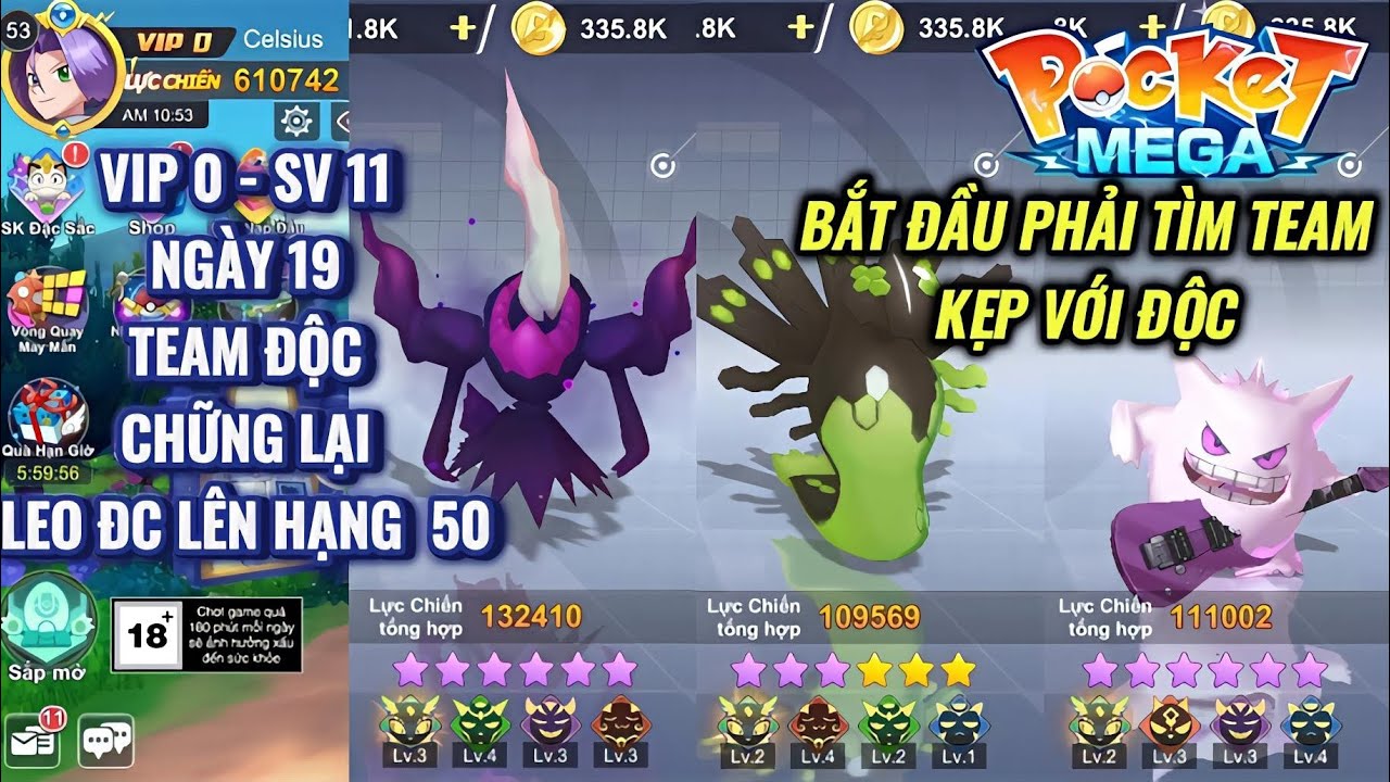 POCKET MEGA - VIP 0 #19 (Team Độc) | Bắt đầu chững lại | Phải tìm Team kẹp với Độc | Cố leo hạng 50