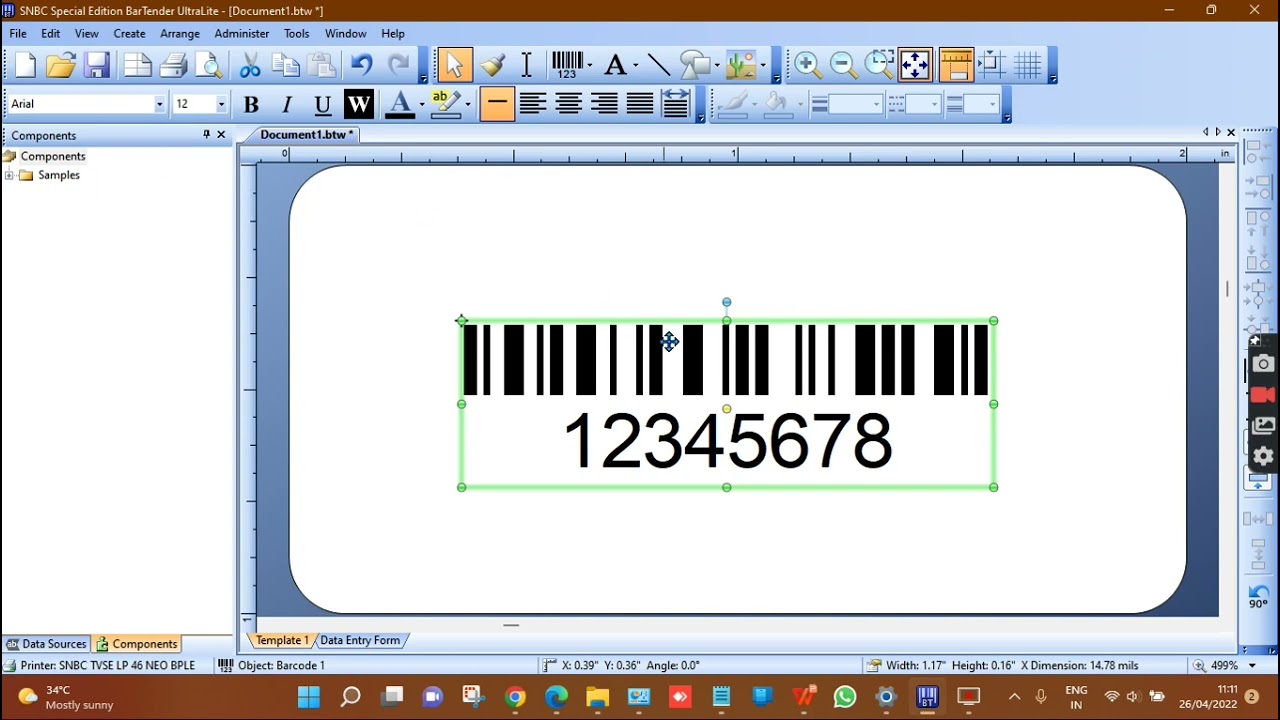 How to do sticker design in Bartender LP 46 Neo / How to do barcode printing in LP 46 neo ?