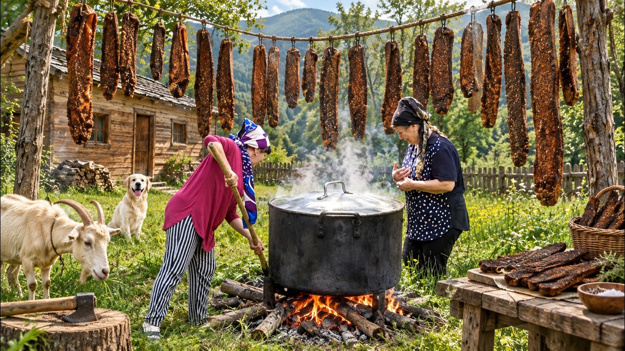 Cooking Healthy Soup with Dried Meat in the Mountains of Azerbaijan 🔥