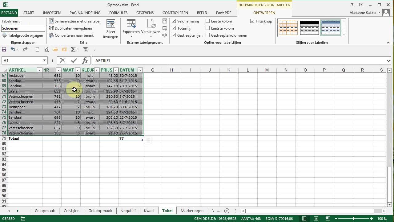 Tabel maken in Excel