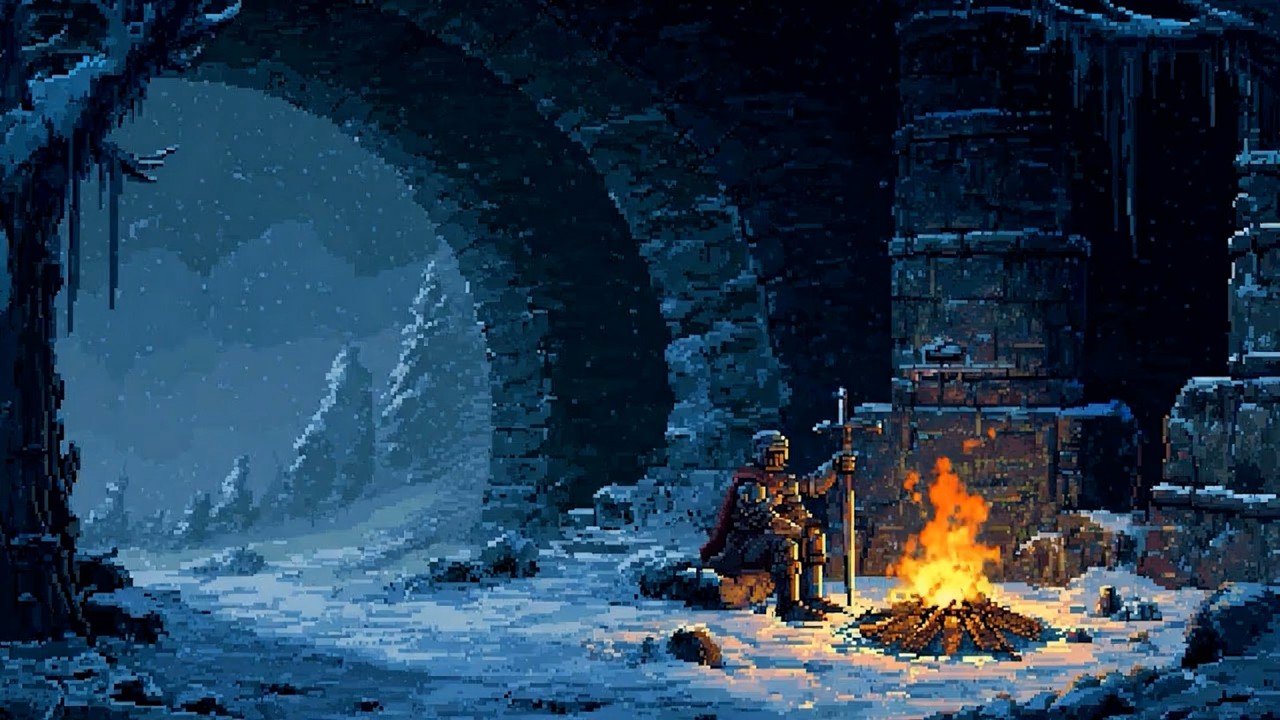 Snow all around... get some rest by the fire