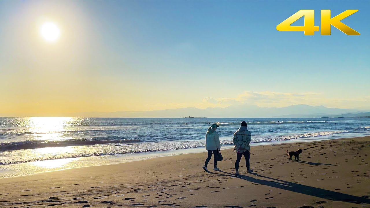 🇯🇵 Walk in Katase Nishihama Beach - Winter 2021 Fujisawa, Japan・4K