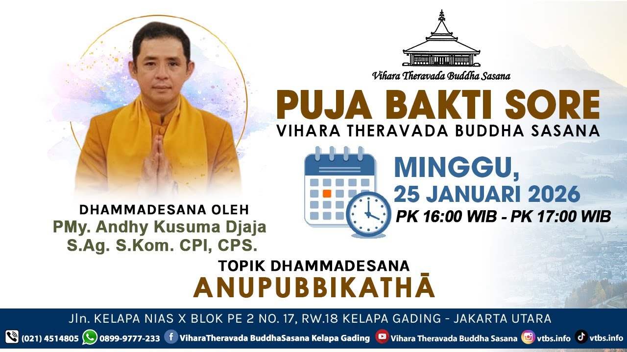 PUJA BAKTI SORE ONLINE VIHARA THERAVADA BUDDHA SASANA | MINGGU, 25 JANUARI 2026