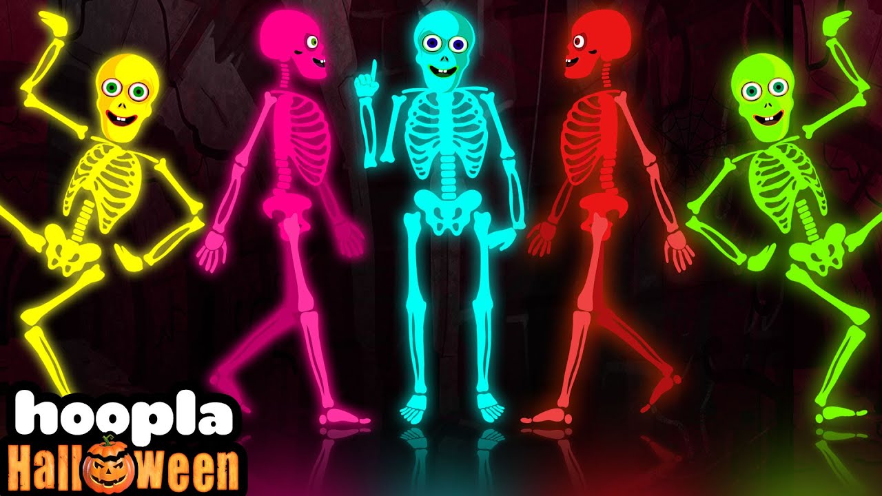 Five Scary Skeletons Dancing + Spooky Scary Skeletons Songs By @TeeHeeTown on Hoopla Halloween