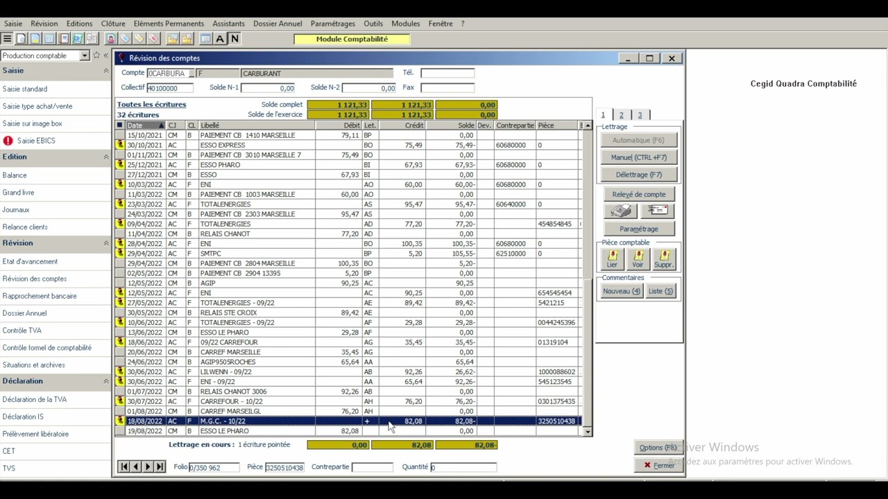 Comment faire un lettrage sur le logiciel Cegid QUADRA COMPTA