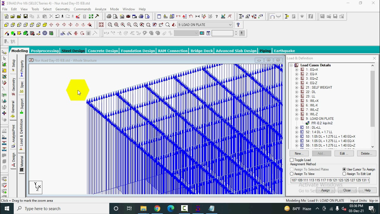 StaadPro Day-05: 11  Slab Meshing, Load and Analysis