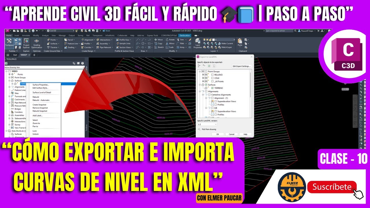 🔥🚀🌎 CÓMO EXPORTAR E IMPORTA CURVAS DE NIVEL XML EN CIVIL 3D